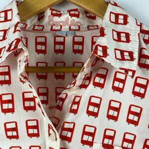 Bodlen Graphic Print Red & White 100% Cotton Buttondown Blouse Sz 6